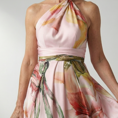 Amiel Light Floral Maxi Dress with Halter Neckline