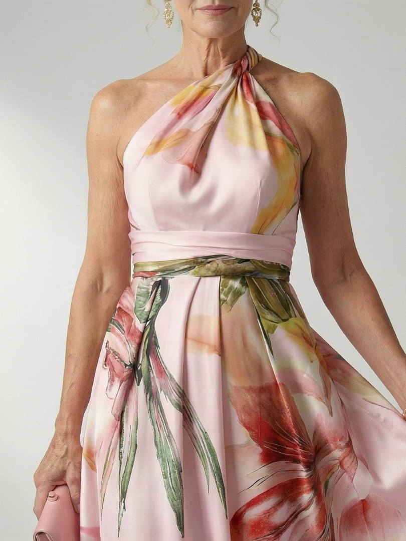 Amiel Light Floral Maxi Dress with Halter Neckline