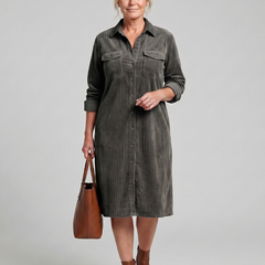 Pema Long Sleeve Patch Pockets Midi Dress