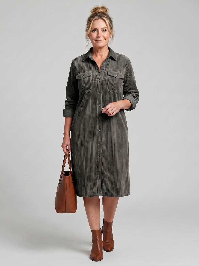 Pema Long Sleeve Patch Pockets Midi Dress