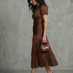 Theodora Pleated Waistline Stripe Midi Dress