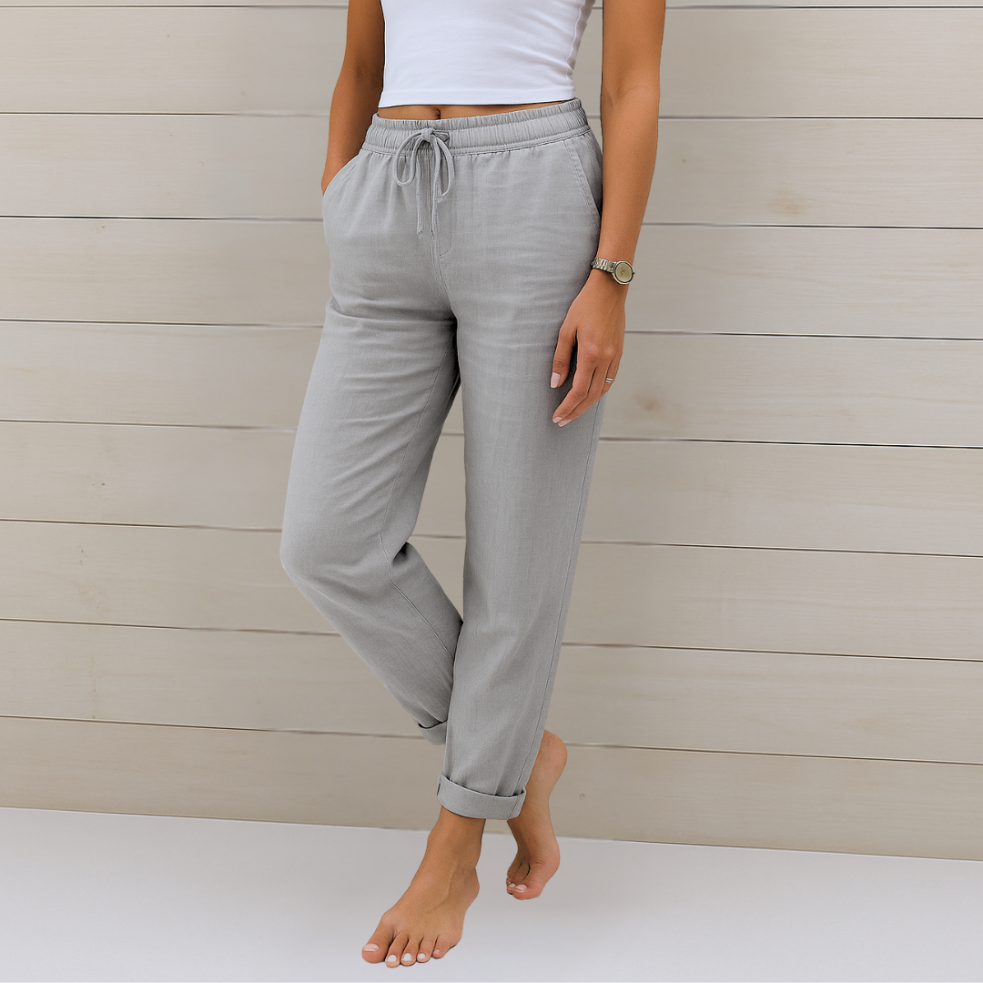 Adrianna linen stretch trousers, back view