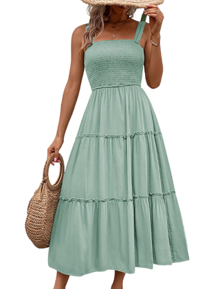 Shirred sundress in a green colourway