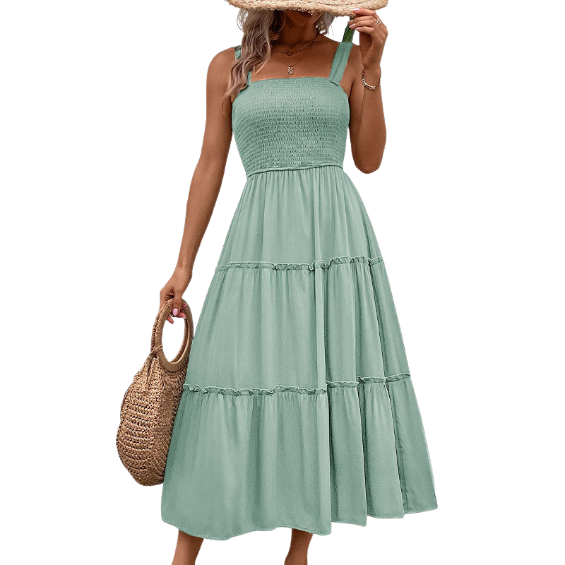 Shirred sundress in a green colourway