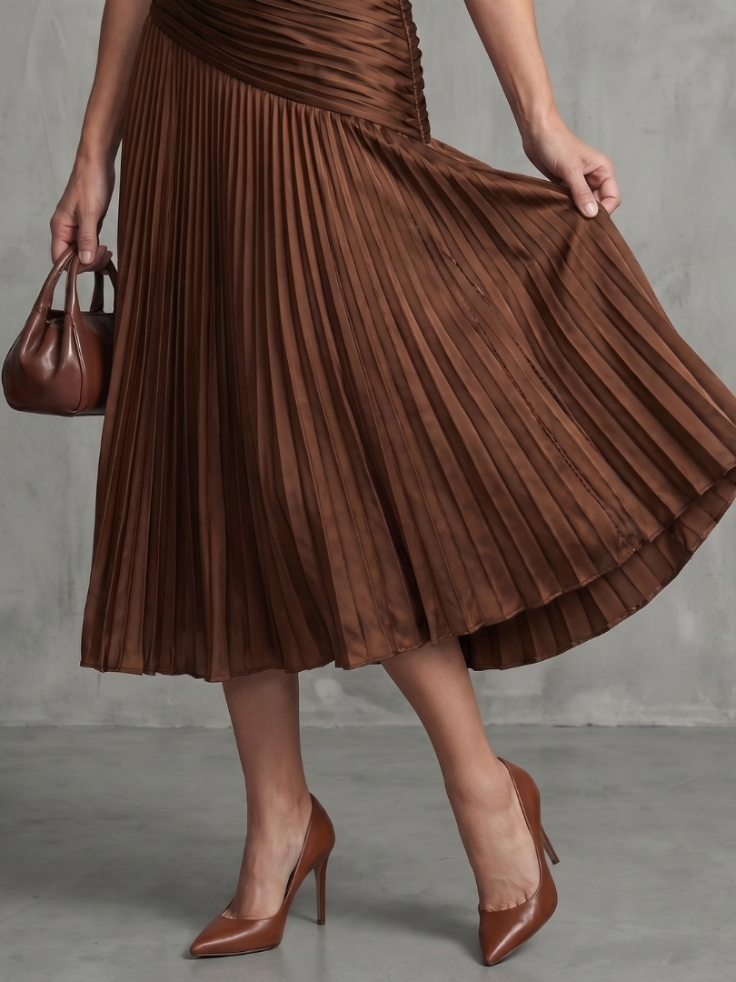 Theodora Pleated Waistline Stripe Midi Dress
