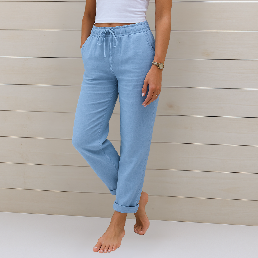 Adrianna linen stretch trousers, front view