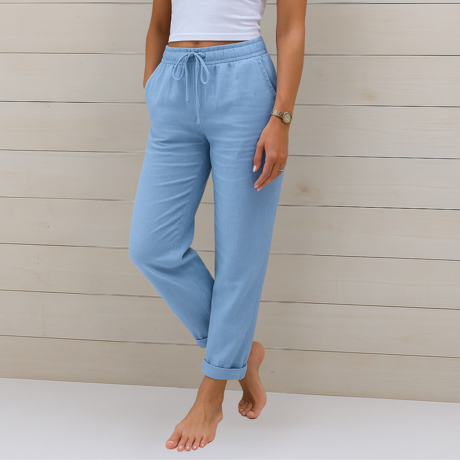 Adrianna linen stretch trousers, front view