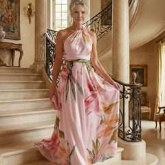 Amiel Light Floral Maxi Dress with Halter Neckline