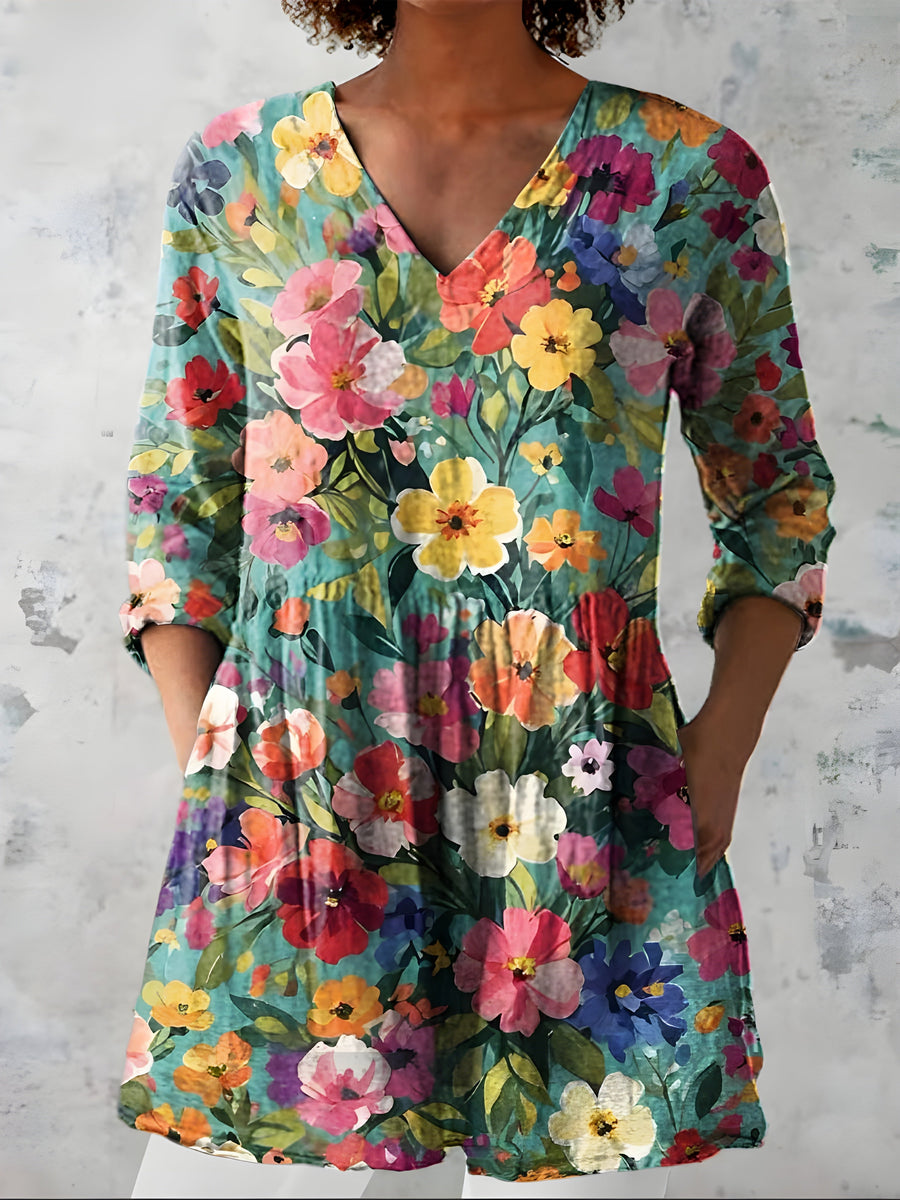 Model wearing the Angel multicolour long blouse
