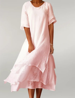 Tiered long dress shown from the front