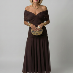 Calen Off Shoulder Flow Midi Dress