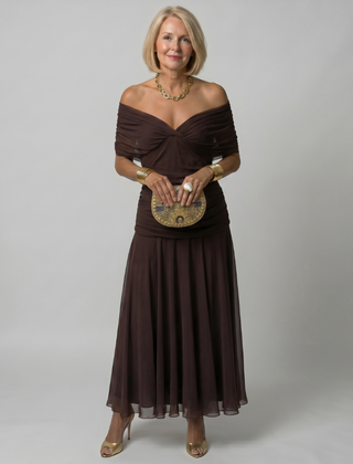 Calen Off Shoulder Flow Midi Dress