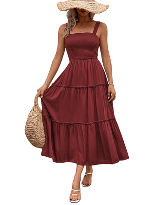 Shirred sundress in a red colourway