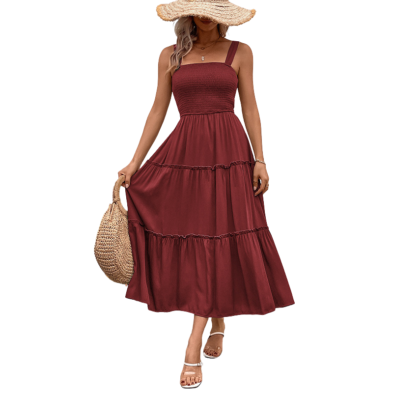 Shirred sundress in a red colourway