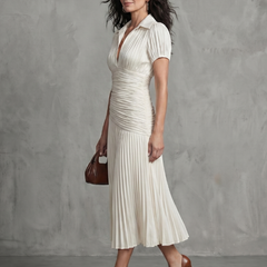 Theodora Pleated Waistline Stripe Midi Dress