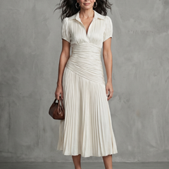 Theodora Pleated Waistline Stripe Midi Dress