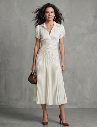 Theodora Pleated Waistline Stripe Midi Dress