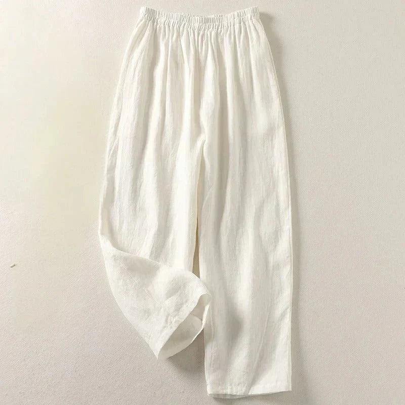 Karina linen pants waistband detail
