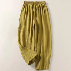 Carolina linen trousers styled with a light top