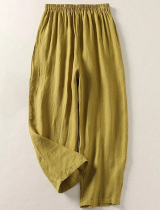 Carolina linen trousers styled with a light top