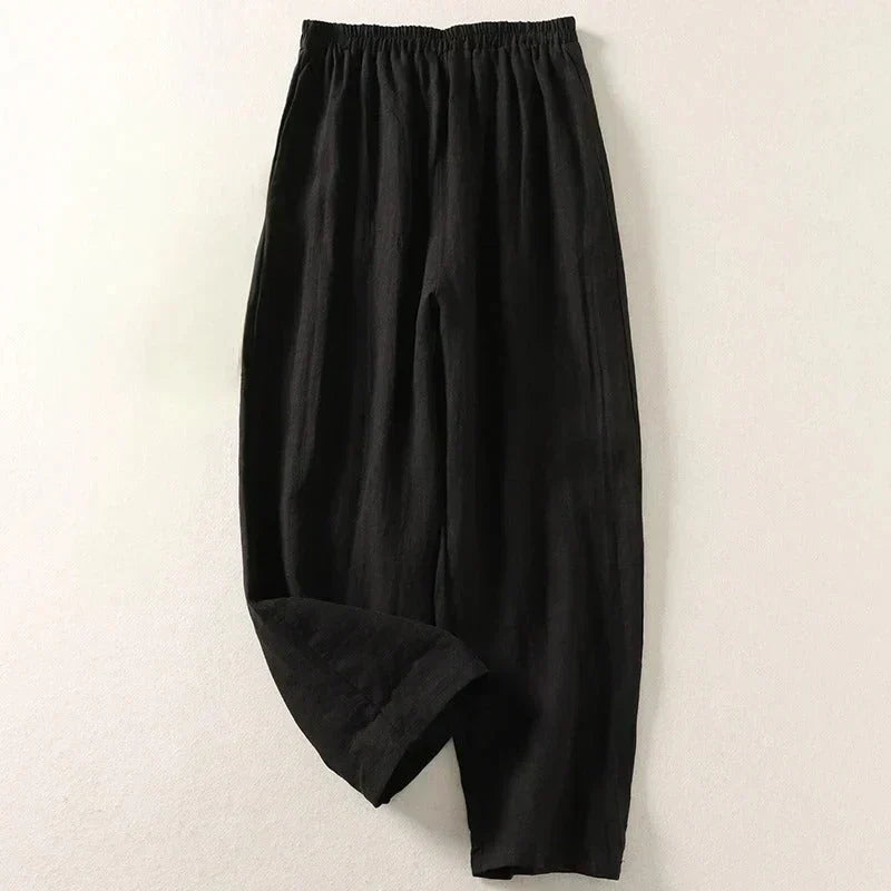 Karina linen pants side pocket detail