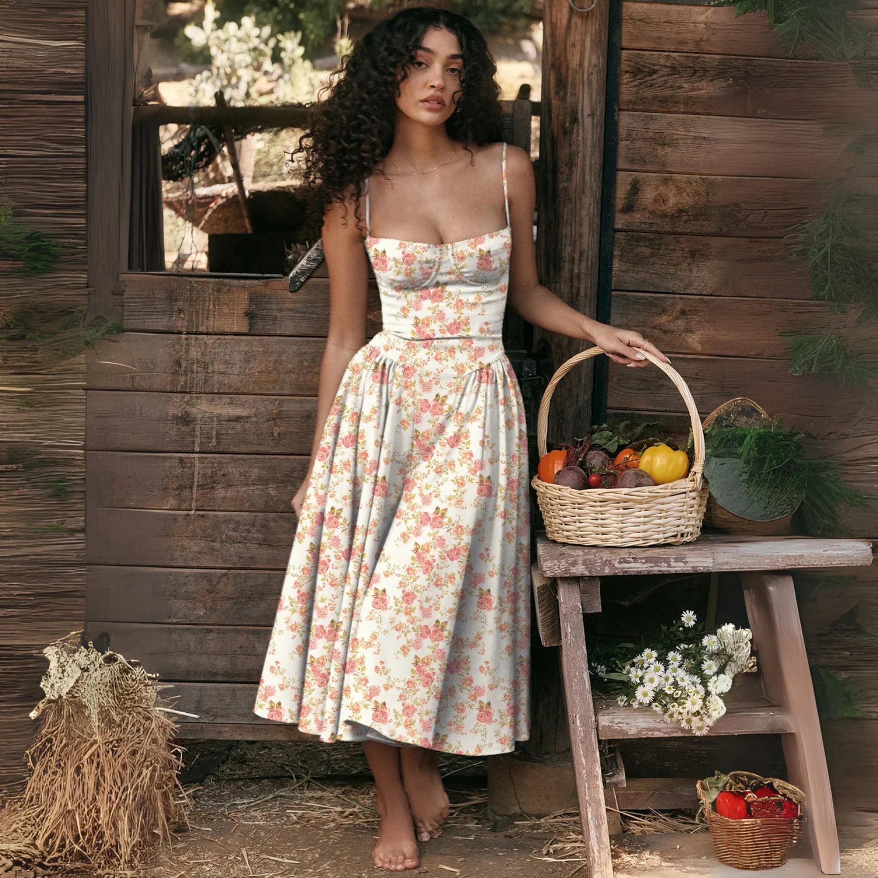 Floral print bodycon midi dress in a further colourway