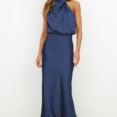 Estella Draped Dress with High Neckline