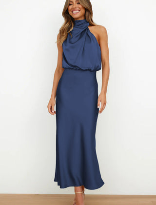 Estella Draped Dress with High Neckline