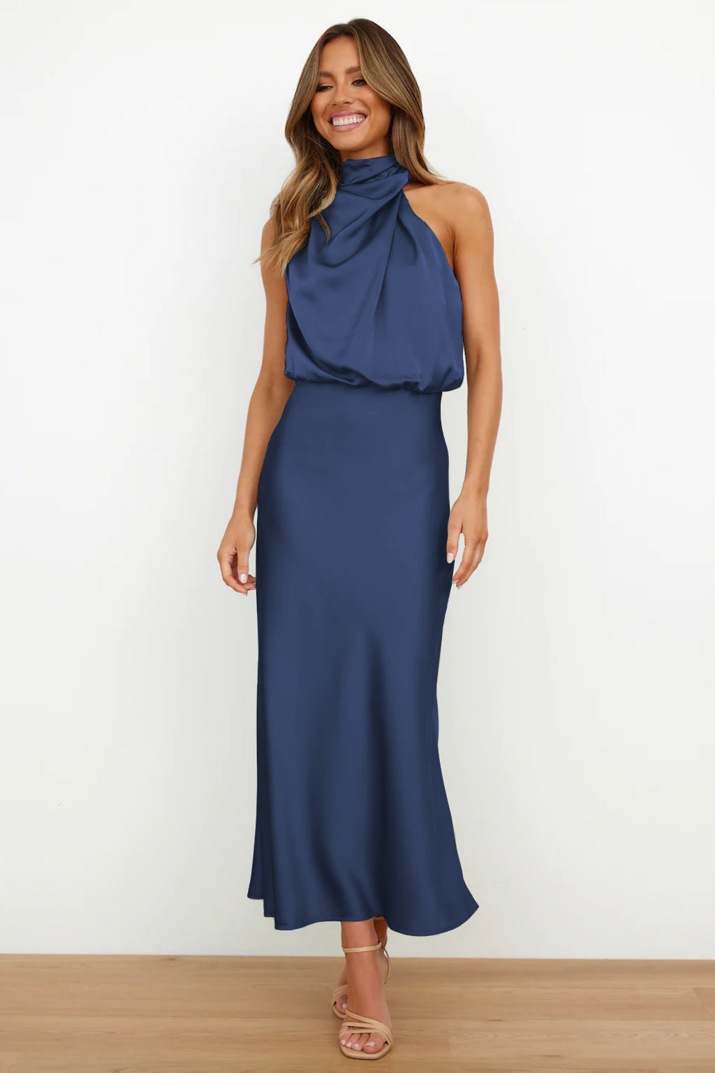 Estella Draped Dress with High Neckline
