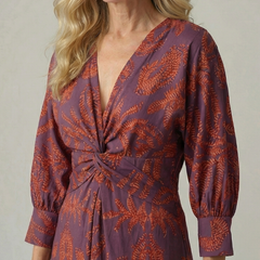 Lune Natural Wrap Midi Dress with Long Sleeves