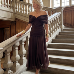 Calen Off Shoulder Flow Midi Dress