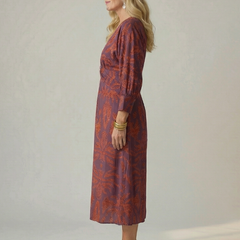 Lune Natural Wrap Midi Dress with Long Sleeves