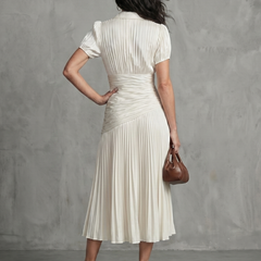 Theodora Pleated Waistline Stripe Midi Dress