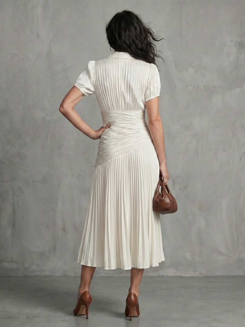 Theodora Pleated Waistline Stripe Midi Dress