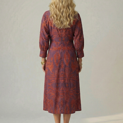 Lune Natural Wrap Midi Dress with Long Sleeves