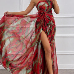 Felicity Vibrant Draped Maxi Dress with Side Slit