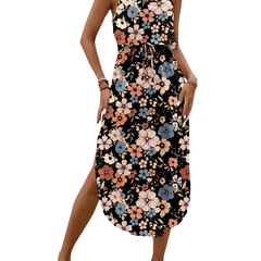 Tie dye floral dress on a model