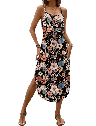 Tie dye floral dress on a model