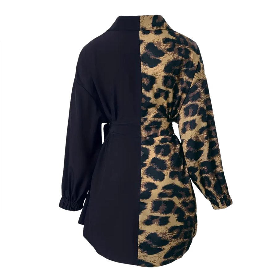 Shirt dress showing the self tie waist and bishop sleeves