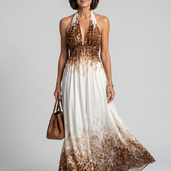 Orlune Pleated White Midi Dress with Long Sleeves