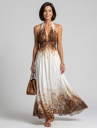 Orlune Pleated White Midi Dress with Long Sleeves