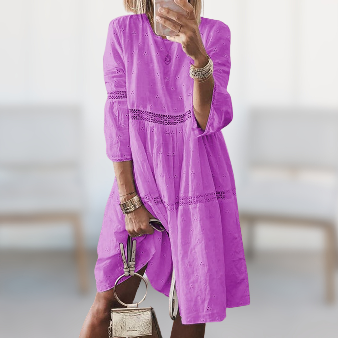 Tiered cotton linen dress front view