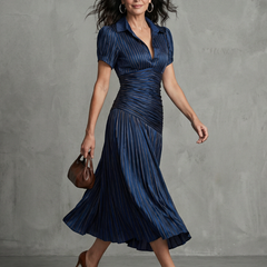 Theodora Pleated Waistline Stripe Midi Dress