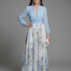 Augusta V Neck Sheer Bodice Floral Maxi Dress