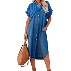 Ada loose midi shirt dress worn on model