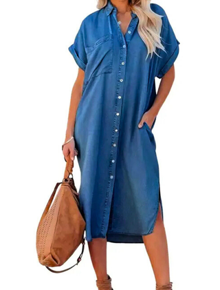 Ada loose midi shirt dress worn on model