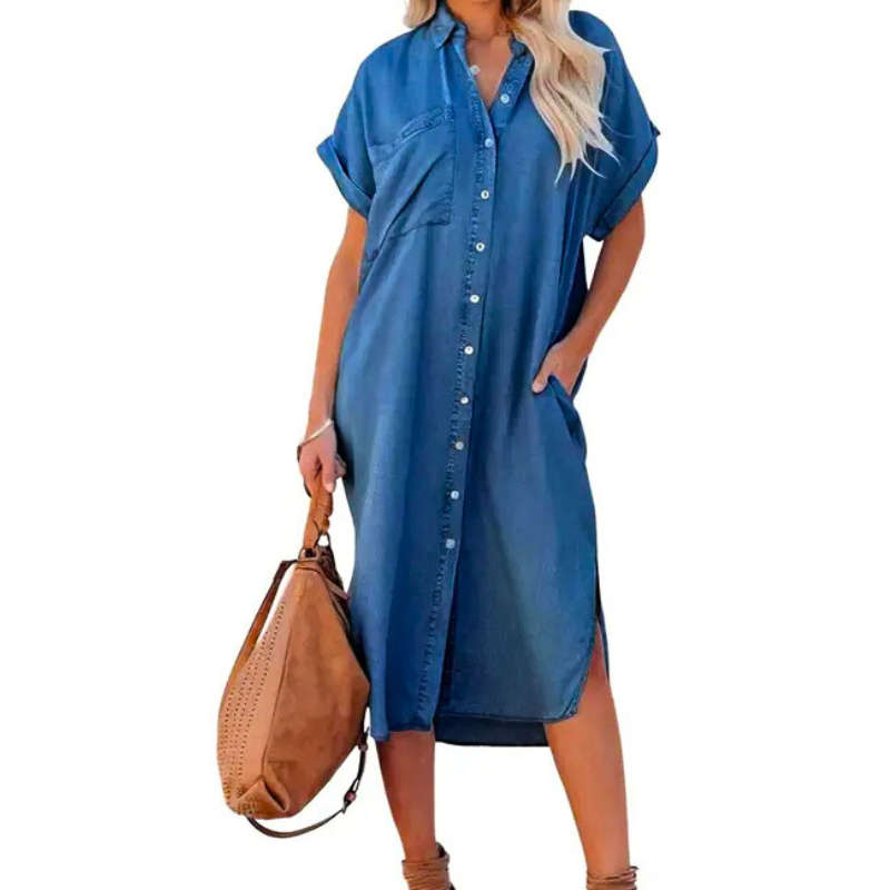 Ada loose midi shirt dress worn on model