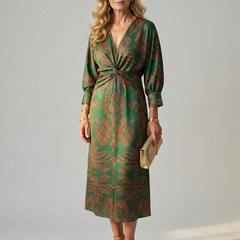 Lune Natural Wrap Midi Dress with Long Sleeves