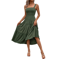 Shirred backless sundress with ruffle hem front view