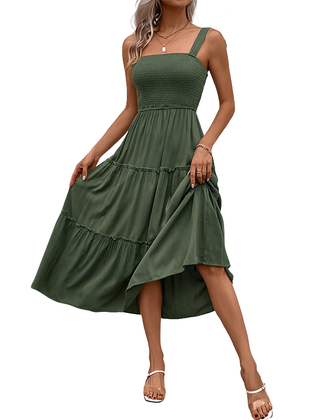 Shirred backless sundress with ruffle hem front view